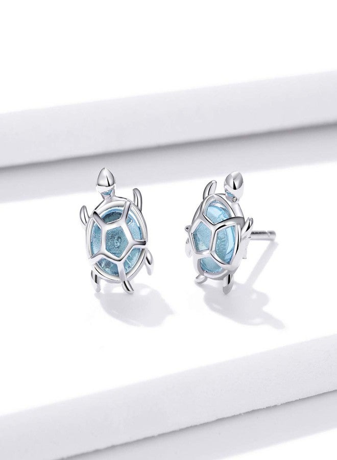 Izpack Cute Turtle Small Stud Earrings Sterling Silver S925 Blue Crystal Cubic Zirconia Sea Turtle Tiny Cartilage Statement Earring Studs Post Piercing Fashion Jewelry Gifts for Women Sensitive Ears - Image 4